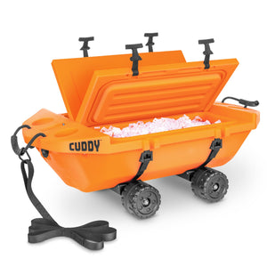 Cuddy 40 QT Floating Cooler and Dry Storage Vessel with Cuddy Crawler Wheel Kit - Orange