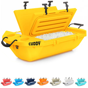 yellow color cooler with black strap