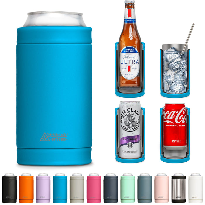 DUALIE 3 in 1 Insulated Can Cooler - Universal Size for 12 oz Cans, Slim Cans, and Bottles - Glacier