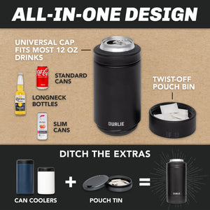 DUALIE Lower Deckie - Insulated 12 oz Can Cooler with Pouch Container - Universal Drink Holder with Built-in Pouch Bin - Black-GoSportsOutdoors.com