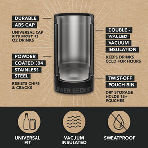 DUALIE Lower Deckie - Insulated 12 oz Can Cooler with Pouch Container - Universal Drink Holder with Built-in Pouch Bin - Black-GoSportsOutdoors.com