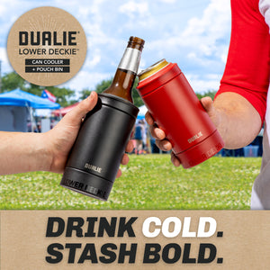 DUALIE Lower Deckie - Insulated 12 oz Can Cooler with Pouch Container - Universal Drink Holder with Built-in Pouch Bin - Black-GoSportsOutdoors.com