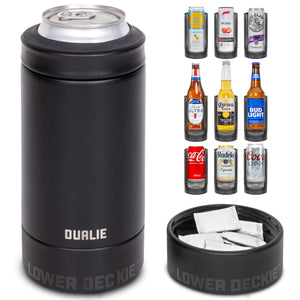 DUALIE Lower Deckie - Insulated 12 oz Can Cooler with Pouch Container - Universal Drink Holder with Built-in Pouch Bin - Black-GoSportsOutdoors.com