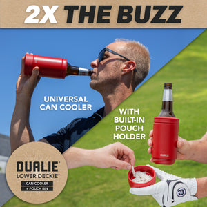 DUALIE Lower Deckie - Insulated 12 oz Can Cooler with Pouch Container - Universal Drink Holder with Built-in Pouch Bin - Burnt Red-GoSportsOutdoors.com