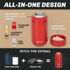 DUALIE Lower Deckie - Insulated 12 oz Can Cooler with Pouch Container - Universal Drink Holder with Built-in Pouch Bin - Burnt Red-GoSportsOutdoors.com