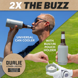 DUALIE Lower Deckie - Insulated 12 oz Can Cooler with Pouch Container - Universal Drink Holder with Built-in Pouch Bin - Fog Gray-GoSportsOutdoors.com