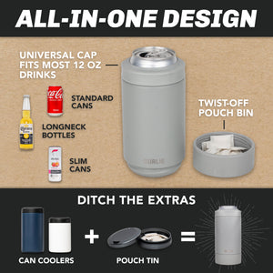 DUALIE Lower Deckie - Insulated 12 oz Can Cooler with Pouch Container - Universal Drink Holder with Built-in Pouch Bin - Fog Gray-GoSportsOutdoors.com
