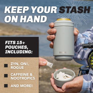 DUALIE Lower Deckie - Insulated 12 oz Can Cooler with Pouch Container - Universal Drink Holder with Built-in Pouch Bin - Fog Gray-GoSportsOutdoors.com