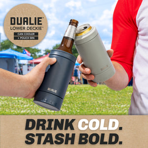 DUALIE Lower Deckie - Insulated 12 oz Can Cooler with Pouch Container - Universal Drink Holder with Built-in Pouch Bin - Fog Gray-GoSportsOutdoors.com