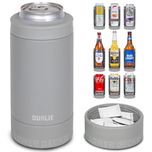 DUALIE Lower Deckie - Insulated 12 oz Can Cooler with Pouch Container - Universal Drink Holder with Built-in Pouch Bin - Fog Gray-GoSportsOutdoors.com