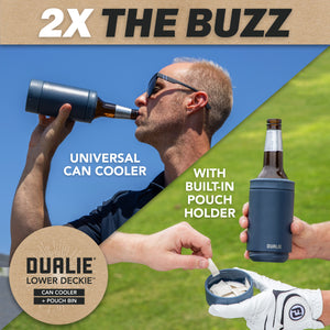 DUALIE Lower Deckie - Insulated 12 oz Can Cooler with Pouch Container - Universal Drink Holder with Built-in Pouch Bin - Navy-GoSportsOutdoors.com