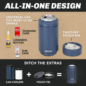 DUALIE Lower Deckie - Insulated 12 oz Can Cooler with Pouch Container - Universal Drink Holder with Built-in Pouch Bin - Navy-GoSportsOutdoors.com