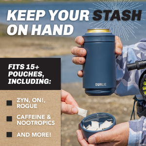 DUALIE Lower Deckie - Insulated 12 oz Can Cooler with Pouch Container - Universal Drink Holder with Built-in Pouch Bin - Navy-GoSportsOutdoors.com