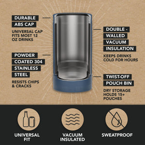 DUALIE Lower Deckie - Insulated 12 oz Can Cooler with Pouch Container - Universal Drink Holder with Built-in Pouch Bin - Navy-GoSportsOutdoors.com