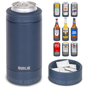 DUALIE Lower Deckie - Insulated 12 oz Can Cooler with Pouch Container - Universal Drink Holder with Built-in Pouch Bin - Navy-GoSportsOutdoors.com