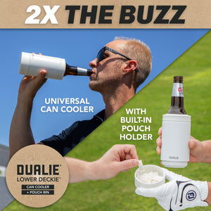 DUALIE Lower Deckie - Insulated 12 oz Can Cooler with Pouch Container - Universal Drink Holder with Built-in Pouch Bin - White-GoSportsOutdoors.com
