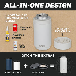 DUALIE Lower Deckie - Insulated 12 oz Can Cooler with Pouch Container - Universal Drink Holder with Built-in Pouch Bin - White-GoSportsOutdoors.com
