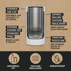 DUALIE Lower Deckie - Insulated 12 oz Can Cooler with Pouch Container - Universal Drink Holder with Built-in Pouch Bin - White-GoSportsOutdoors.com