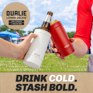DUALIE Lower Deckie - Insulated 12 oz Can Cooler with Pouch Container - Universal Drink Holder with Built-in Pouch Bin - White-GoSportsOutdoors.com