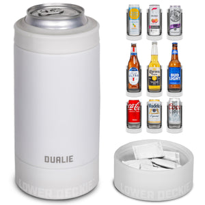 DUALIE Lower Deckie - Insulated 12 oz Can Cooler with Pouch Container - Universal Drink Holder with Built-in Pouch Bin - White-GoSportsOutdoors.com
