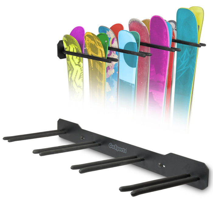 GoSports Wall Mounted Ski and Snowboard Storage Rack - Holds 8 Pairs of Skis or 4 Snowboards