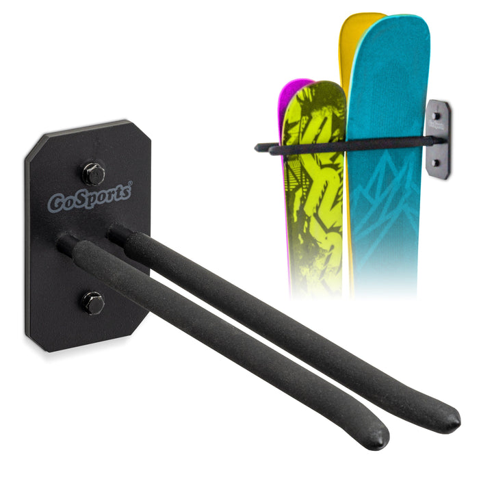 GoSports Wall Mounted Ski and Snowboard Storage Rack - Holds 2 Pairs of Skis or 1 Snowboard