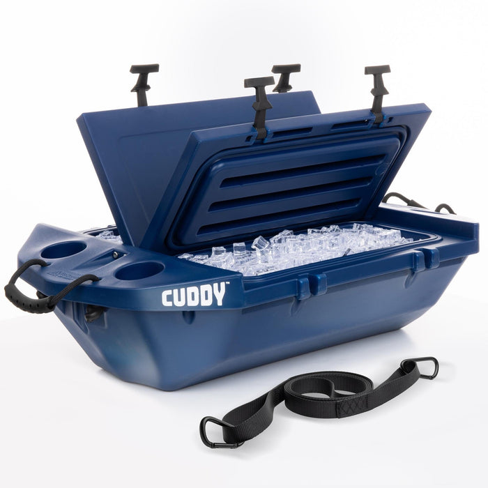 Cuddy Floating Cooler and Dry Storage Vessel- 40QT- Amphibious Hard Shell Design, Navy