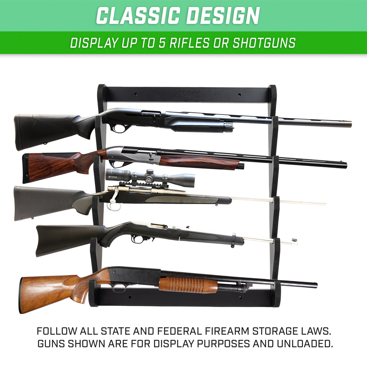 GoSports Outdoors Wall Mounted Firearm Display Rack with Premium Black ...