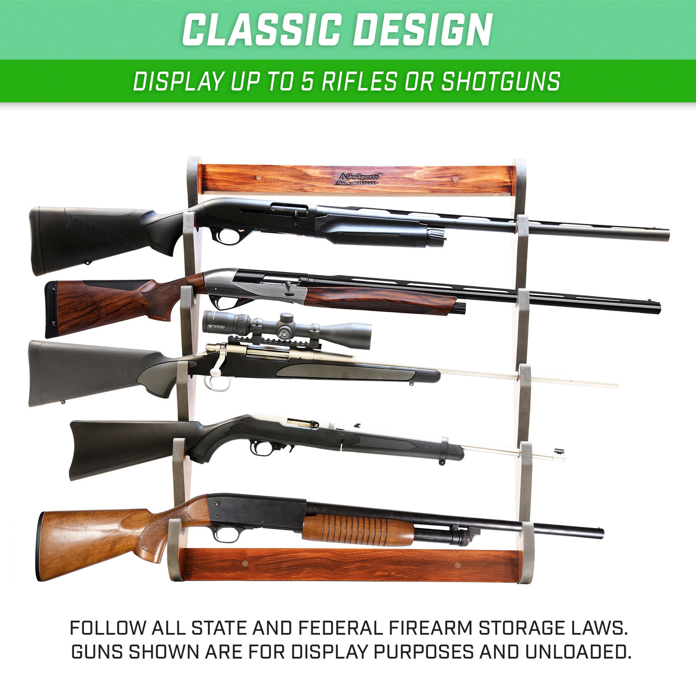 GoSports Outdoors Wall Mounted Firearm Display Rack with Premium Wood ...