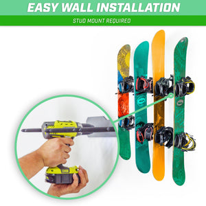 GoSports Wall Mounted Ski and Snowboard Storage Rack - Holds 8 Pairs of Skis or 4 Snowboards Snow Sport Playgosports.com 
