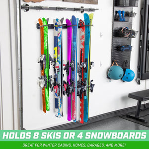 GoSports Wall Mounted Ski and Snowboard Storage Rack - Holds 8 Pairs of Skis or 4 Snowboards Snow Sport Playgosports.com 