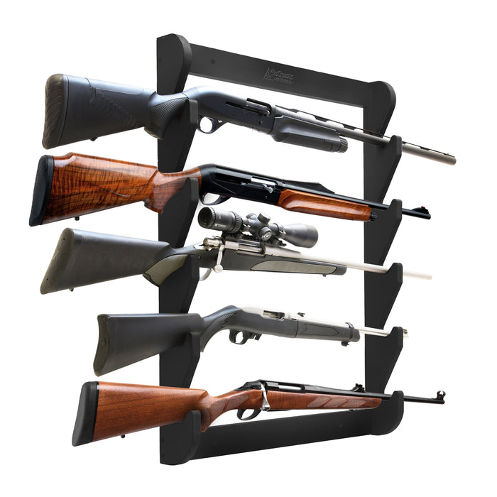 GoSports Outdoors Wall Mounted Firearm Display Rack with Premium Black Painted Pine - Holds 5 Rifles or Shotguns